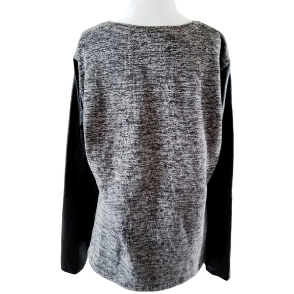 ASOS LEATHER SLEEVE HEATHERED GREY KNIT TOP SZ 14 - Picture 4 of 5